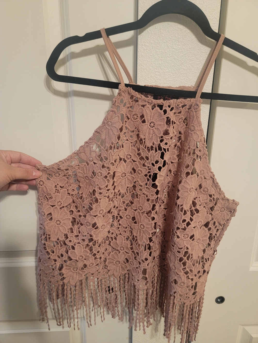 Women's Mauve Crochet Fringe Top